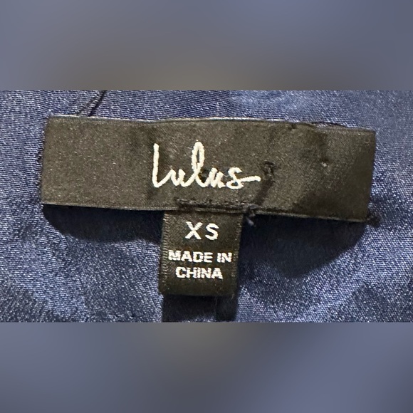 Lulu’s Evening of Elegance Navy Blue Floral Jacquard Burnout Wrap Midi Dress - Picture 9 of 12